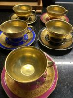 Kaffeetassen Set Porzellan 5er mit Untertassen Goldrand anti