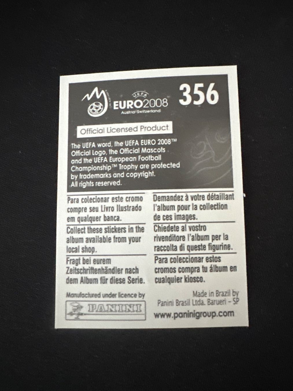 Panini Carte collezionabili: Panini UEFA EM 2008 Sticker - Nr. 356 – Usato da Sulz AG venduto da DealWerk 1
