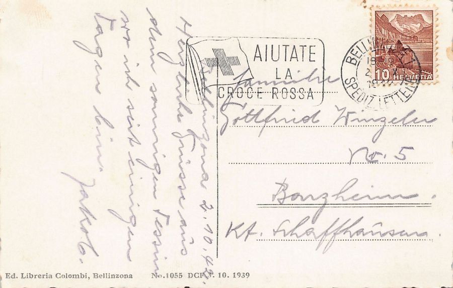 Cartoline postali: Bellinzona Sud, circolata 1942 – Usato da Frauenfeld venduto da POML 1