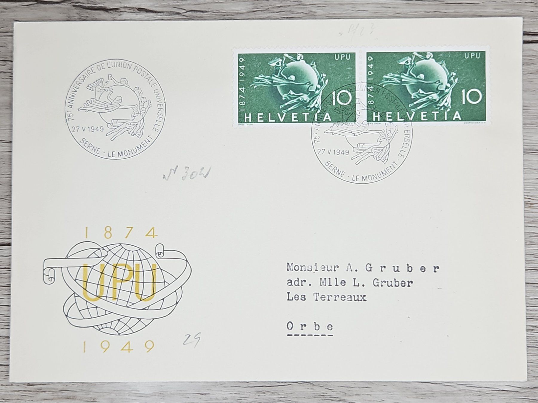 Alle Briefmarken: CL02 Enveloppe + Timbre Suisse 1948 – Gebraucht aus Cousset von Patrick_Collections