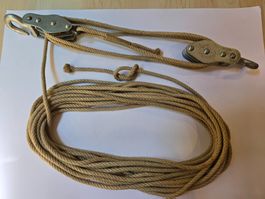 Flaschenzug manuell Übersetzung 1:6 mit 50m Hanfseil