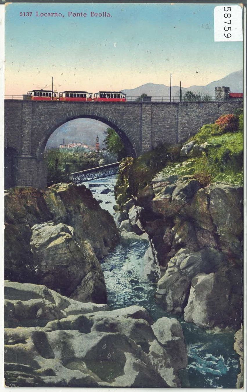 Cartoline postali: Locarno - Ponte Brolla mit Bahn - Litho – Usato da Ettingen venduto da Kartenplanet