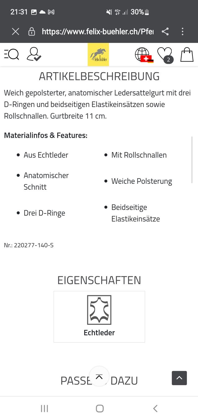 Selle & Accessori: Leder Sattelgurt 140cm Schwarz anatomisch – Usato da Brunnadern venduto da sarah2511 4