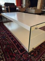 Table basse de salon plaqué blanc/verre
