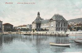 Ansichtskarte Neuchâtel Hotel des Postes et le Port alt