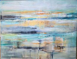 Abstrakt Gemälde in Türkis auf Leinwand 100x80 cm Unikat