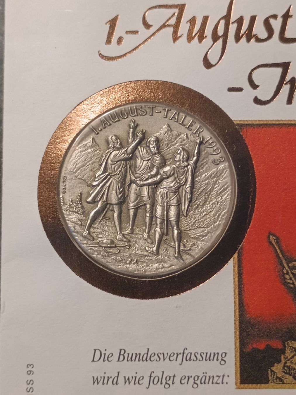 Medaglie: Numisbrief Silber, 1. August Initiative 1993, Silber 900 – Nuovo e nell'imballaggio originale da Wattwil venduto da santamaria 2