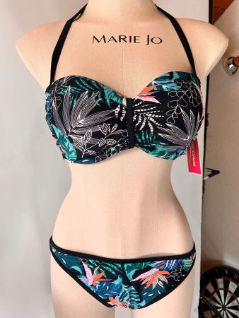 VENICE BEACH, Bikini, Grösse 40D/42,  Schwarz mit Blätter