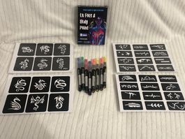 UV Face und Body Paint Set mit Schablonen
