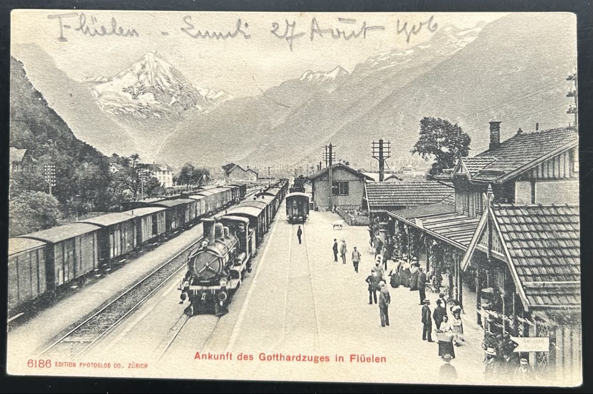 Cartoline postali: Flüelen Ankunft Gotthardzug – Usato da Horw venduto da Tellbub