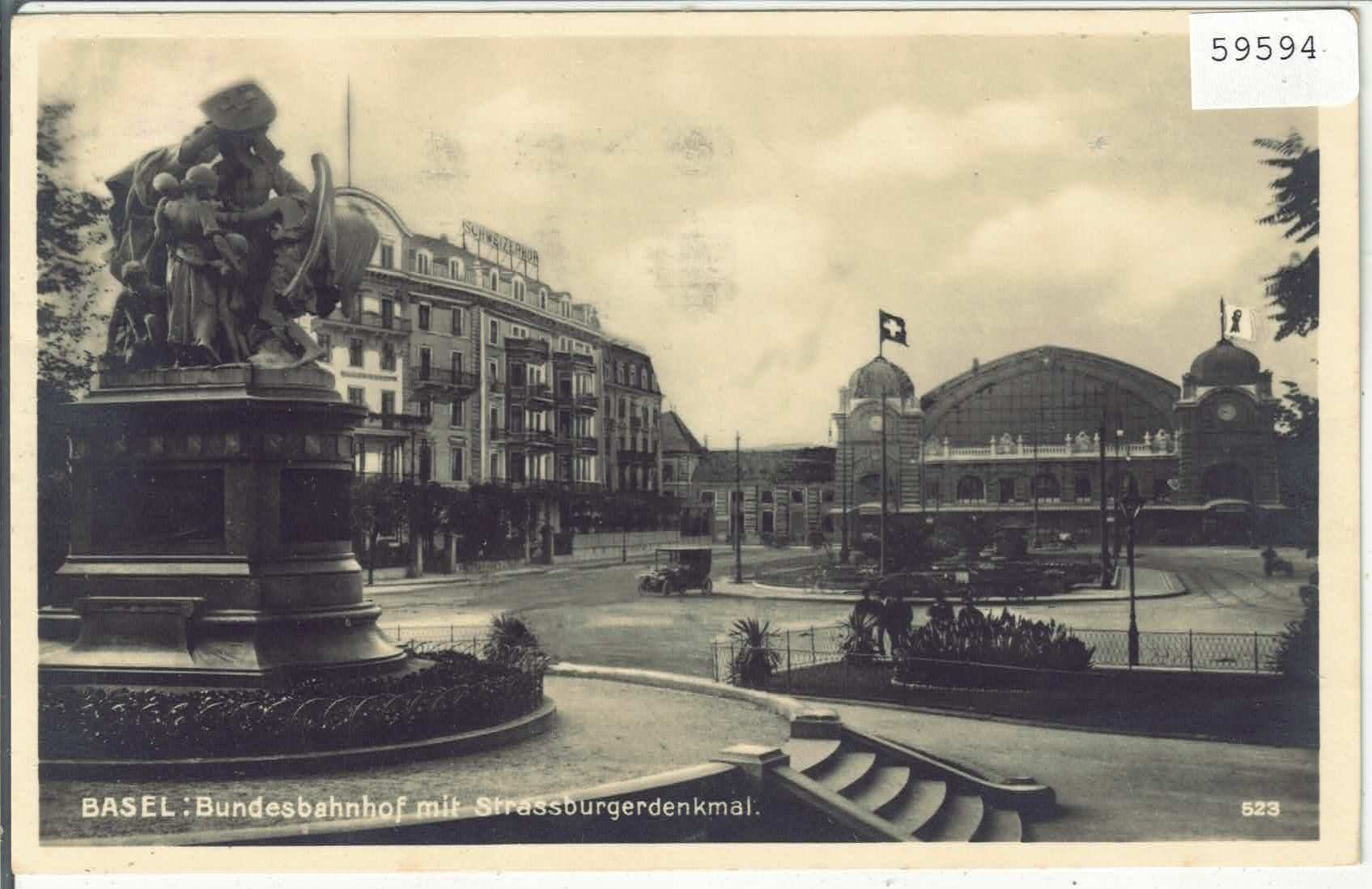 Ansichtskarten: Basel - Bundesbahnhof mit Strassburgerdenkmal – Gebraucht aus Ettingen von Kartenplanet