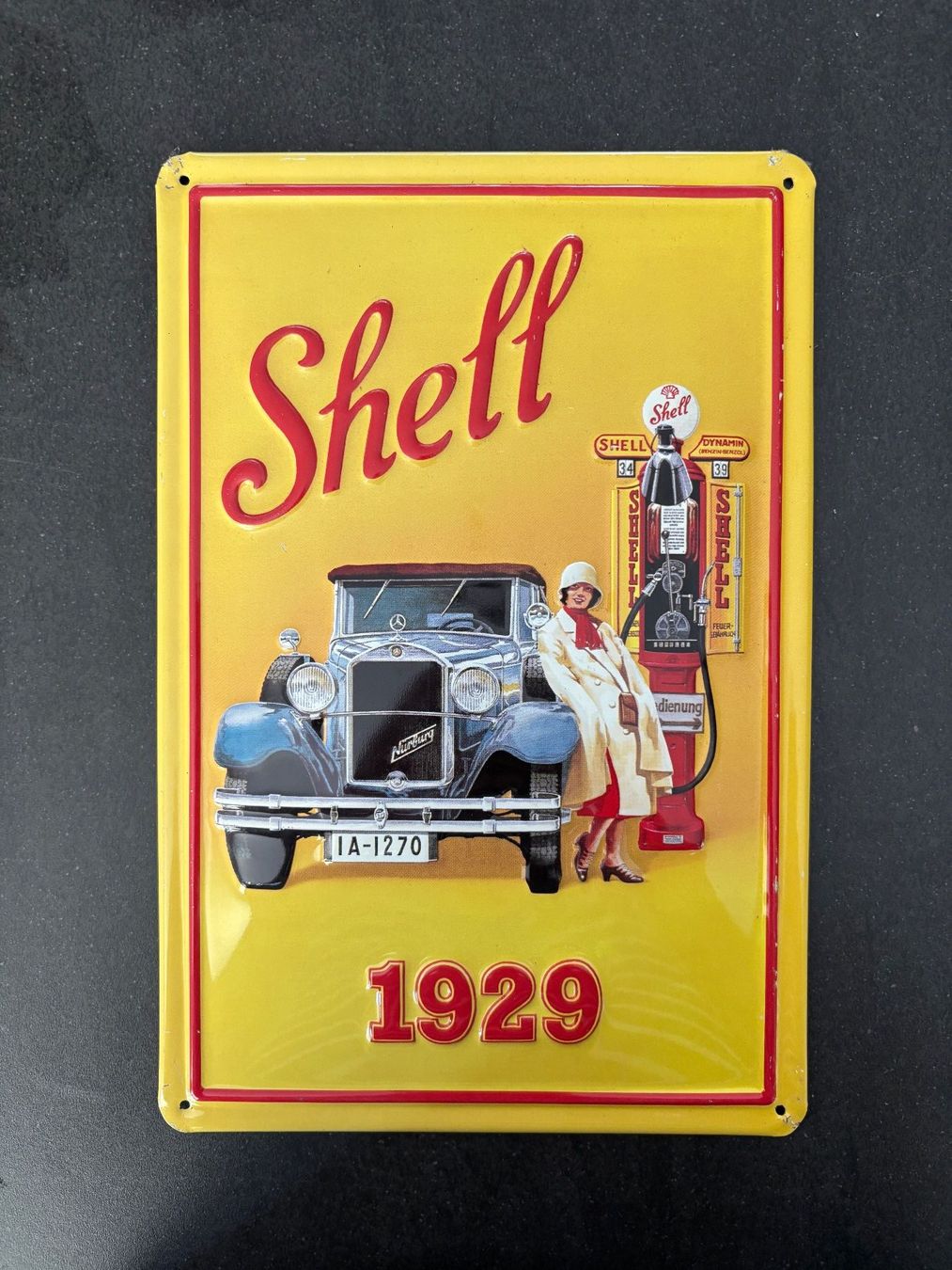 Shell Insegne: Blechschild Shell Automobil 1929 im Vintage Stil – Usato da Olten venduto da Walkabout11