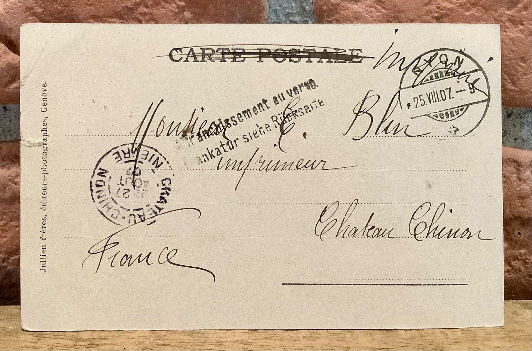 Cartoline postali: 1907 - LE CHÂTEAU Nyon – Usato da Root venduto da ENGLAND-TREASURES 3