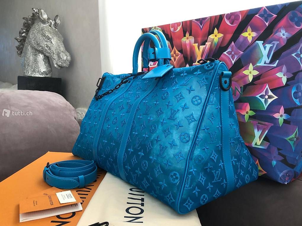 Louis Vuitton Borse: Louis Vuitton Keepall Triangle Monogram Mesh 50 Turquoise – Nuovo (secondo la descrizione) da Höri venduto da PieceNobleOfficial 1