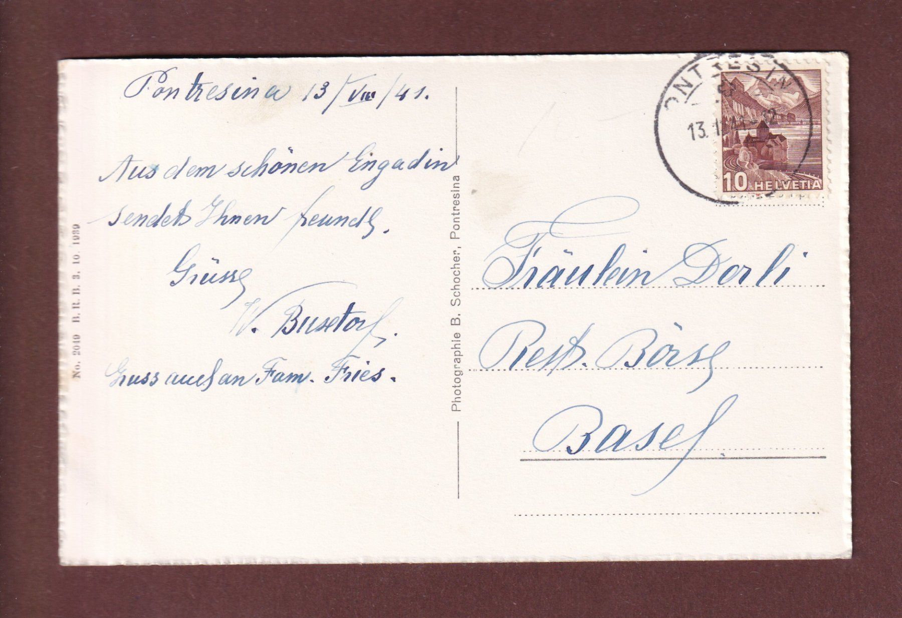 Ansichtskarten: PONTRESINA - 1941 – Gebraucht aus Pully von nicecards-shop 1