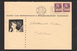 Beleg mit Werbezudruck ,Muri-Bern , Damen-Herrensalon , 1933