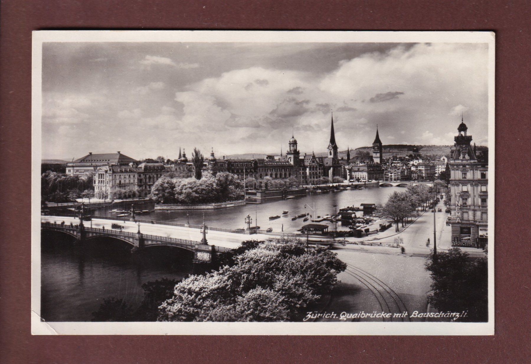 Cartoline postali: ZÜRICH - Quaibrücke - 1930 – Usato da Pully venduto da nicecards