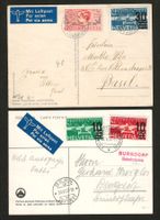 1937 : 2 Ansichtskarten mit Flugpost Ausgaben