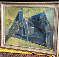 Bild, Maly Blumer, 1977, 2 Figuren, Öl auf Leinwand