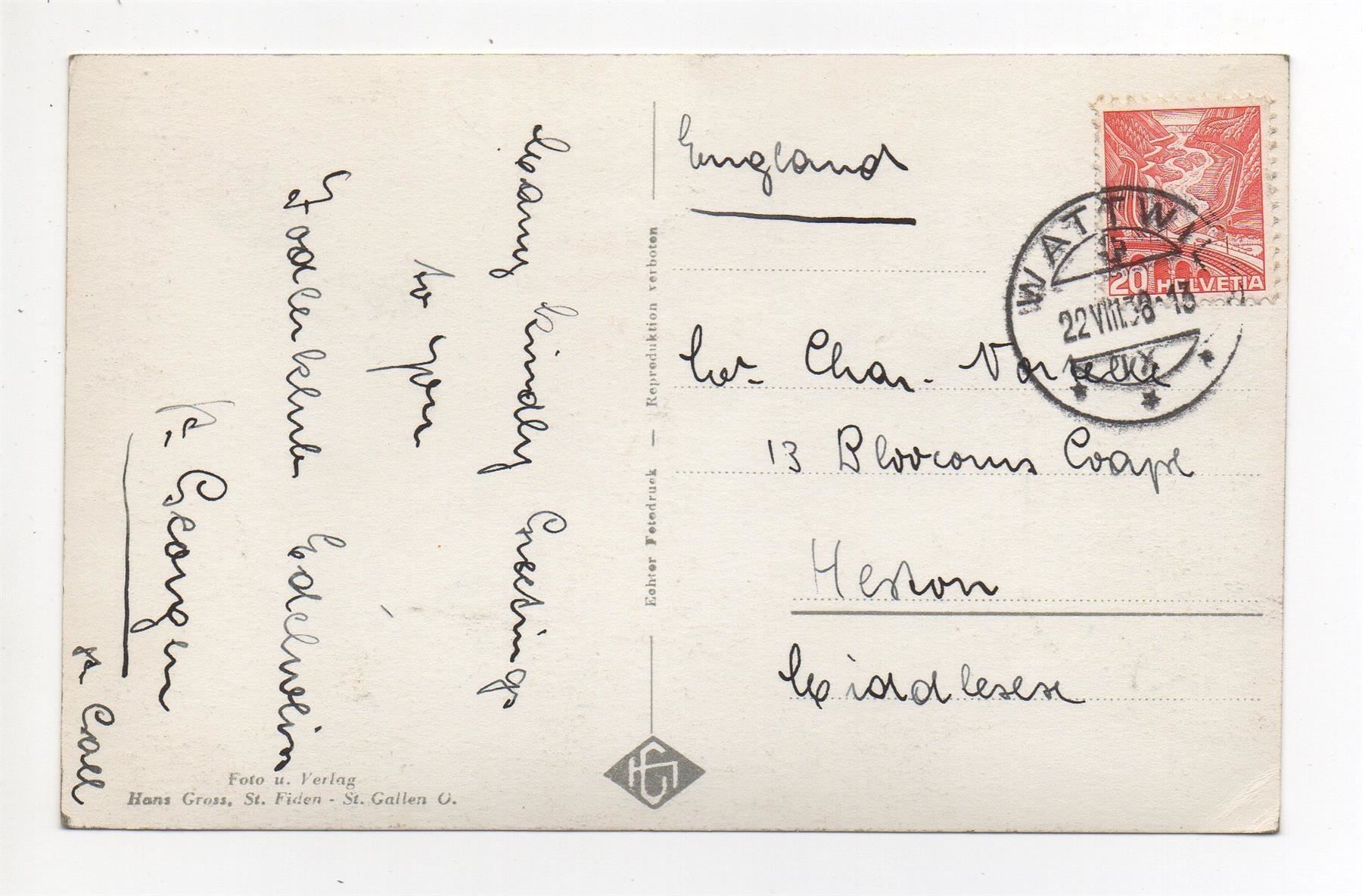 Cartoline postali: WATTWIL Togg. – Usato da Jona venduto da philajona 1