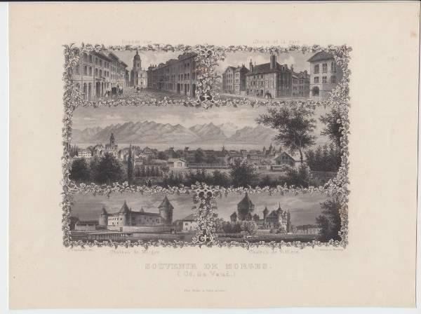 Incisioni: SOUVENIR DE MORGES, STAHLSTICH, 1865 – Usato da Grüningen venduto da Kartensammler