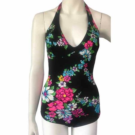 Badeanzug Gr. S Badekleid VINTAGE 1970s Badeanzug geblumt