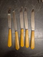5 Vintage Tafelmesser KOMET INOX mit echten Horngriffen