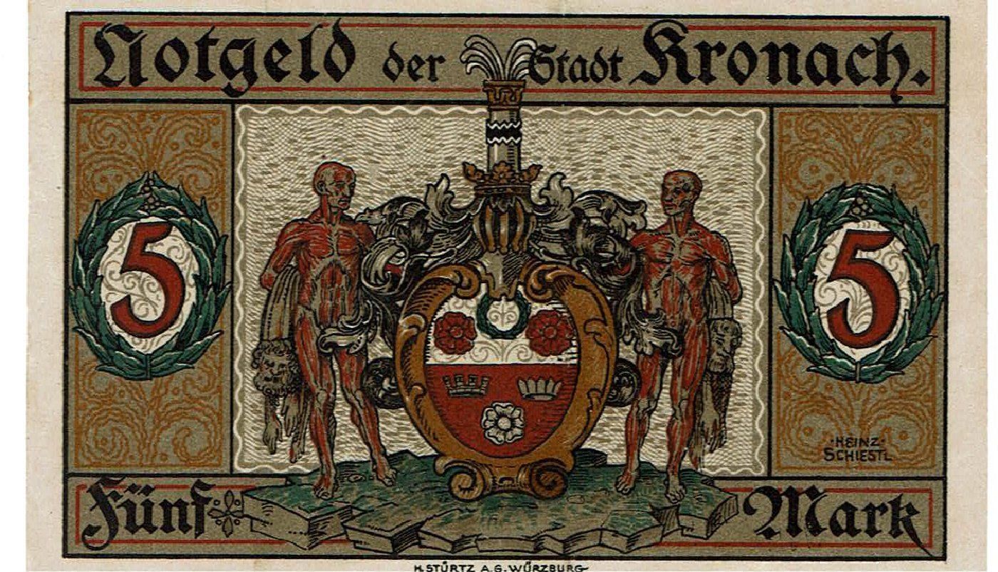 Banknoten: Kronach 5 Mark 12.1918 SS++-VZ – Gebraucht aus Steffisburg von ber_8htf