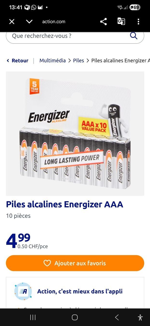 Energizer Caricatori & Batterie: piles longue durée Energizer AAA pack de 10. – Nuovo e nell'imballaggio originale da Ste-Croix venduto da Sporchet 1