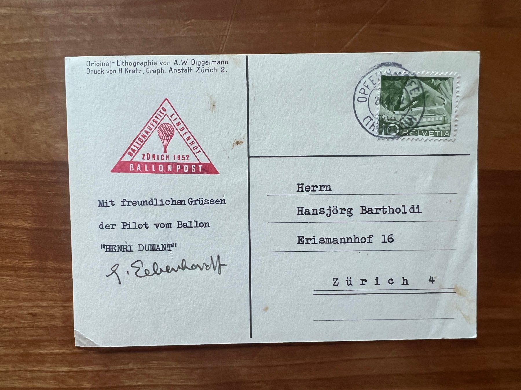 Tutti i francobolli: 1952 Ballonpost sig. Eberhardt   (G2864) – Usato da Hinwil venduto da Sidi4 1