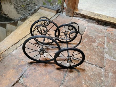Old Doll Carriage Wheels Metal Antique Decorative Object