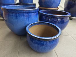 Blaue Keramik-Blumentöpfe, Winterfest, für Balkon & Garte