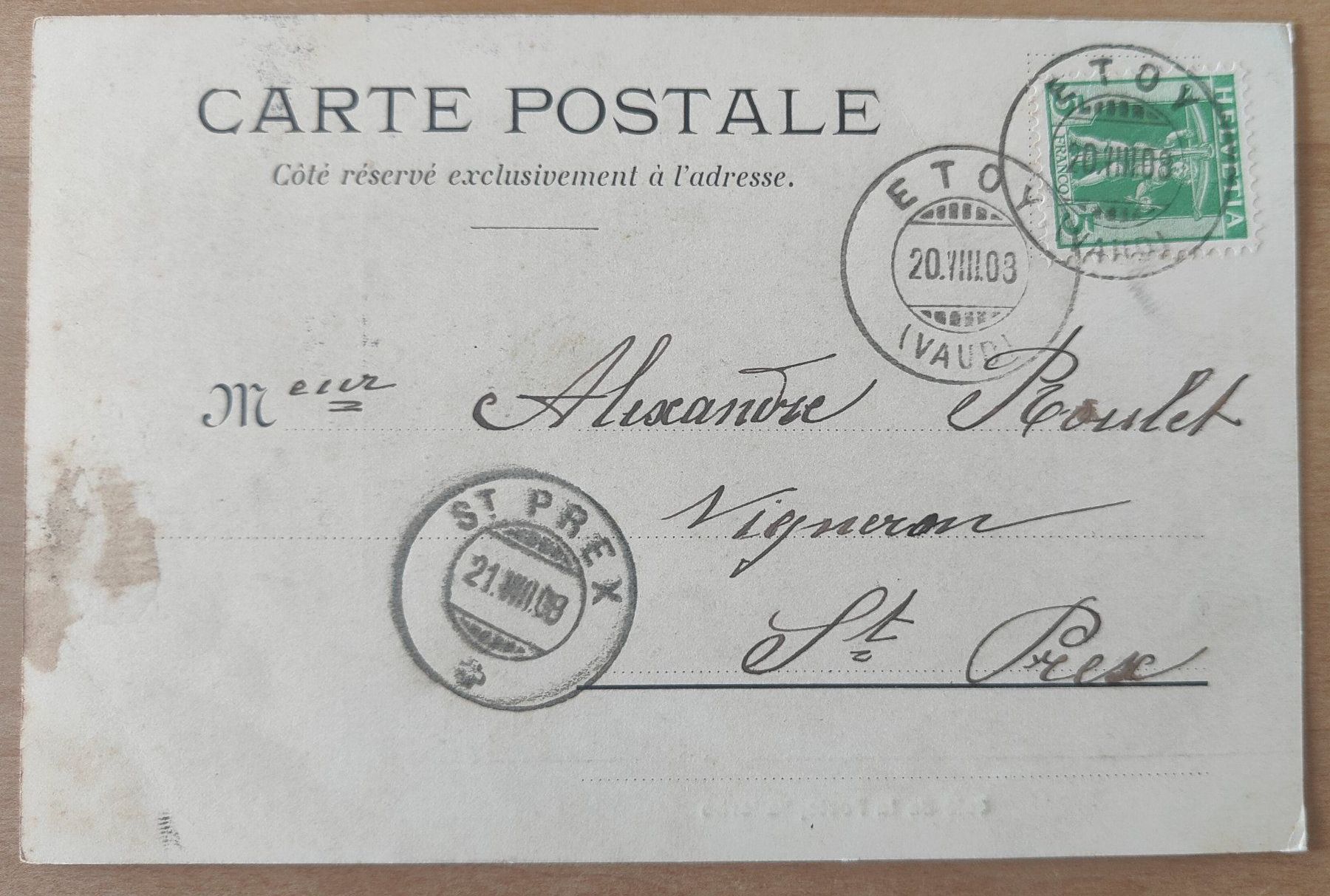 Ansichtskarten: Cafe de la Poste Vallorbe um 1900 – Gebraucht aus St. Erhard von Chaeferli6 1