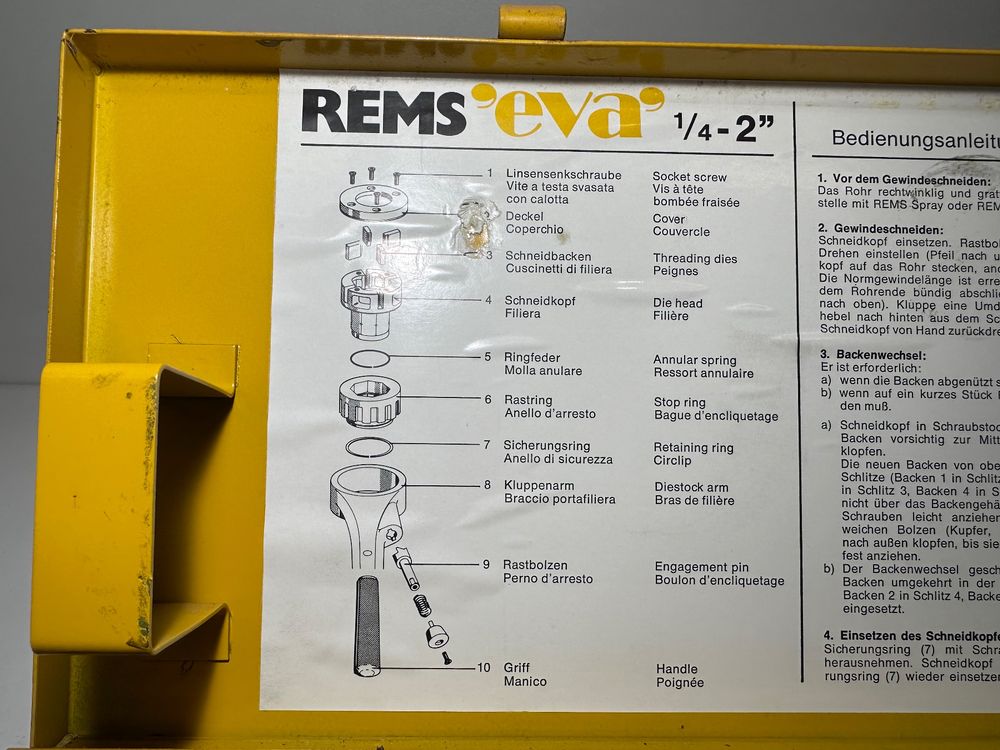 REMS EVA Set 1/4 - 1 1/4 Zoll Hand-Gewindeschneidkluppe | Kaufen auf ...