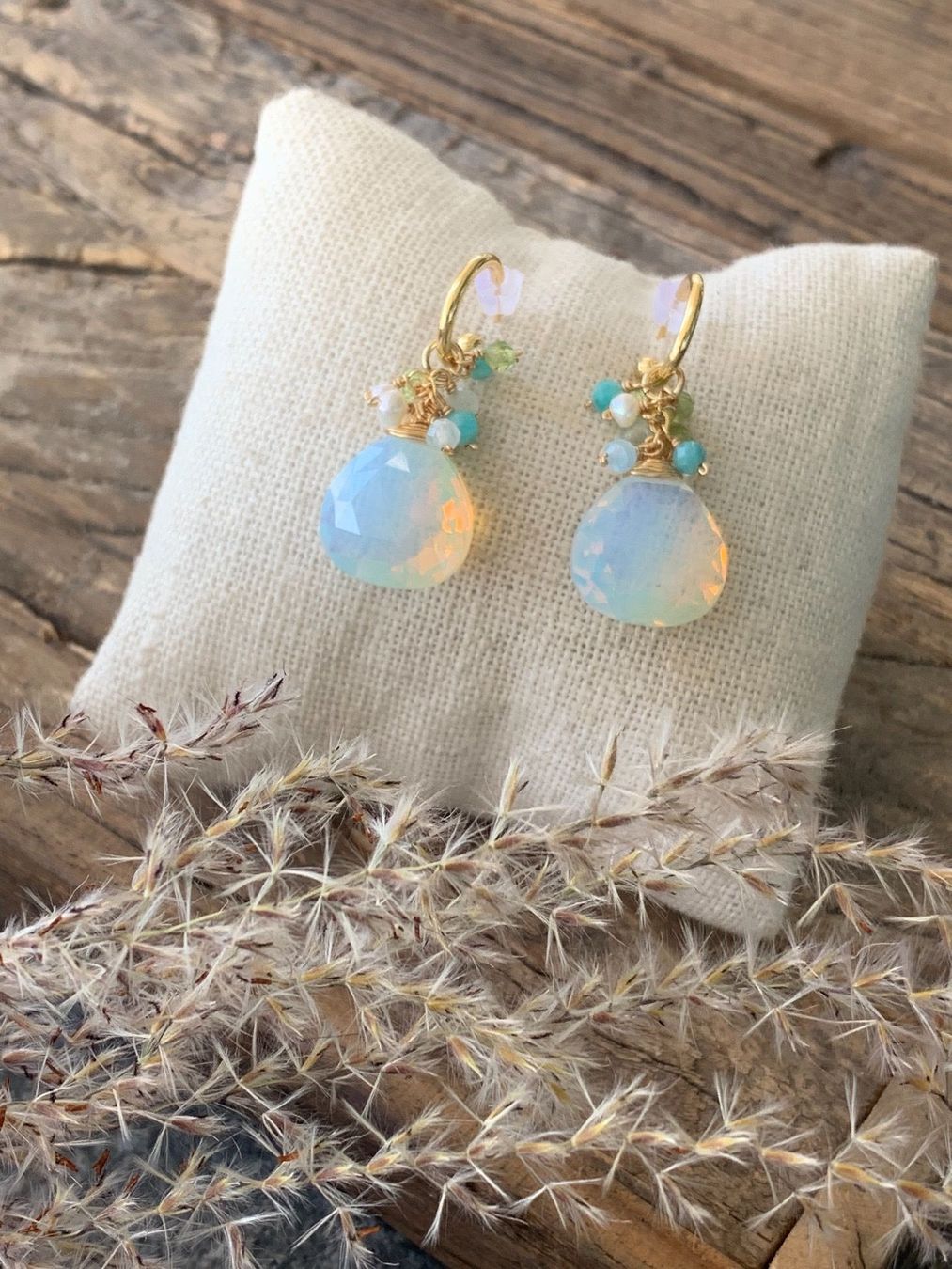 Orecchini pendenti & Orecchini a lobo: Vergoldete Halbcreolen Opalithstein – Nuovo e nell'imballaggio originale da Rombach venduto da Ivreajewels