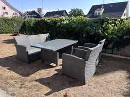Gartenmöbel Polyrattan Tisch mit 2 Stühlen und Bank