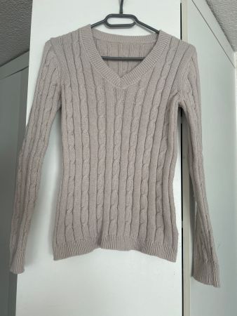 Damen Pullover Zopfmuster beige V-Ausschnitt gebraucht
