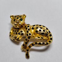 Vintage Sphinx Leopard Brosche – Wildkatze Strass Grüne Auge