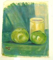 Stilleben Glas mit Früchten Oel auf Papier 33 x 41 cm