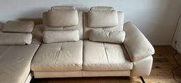 Echtleder-Ecksofa mit elektrischer Relaxfunktion beige