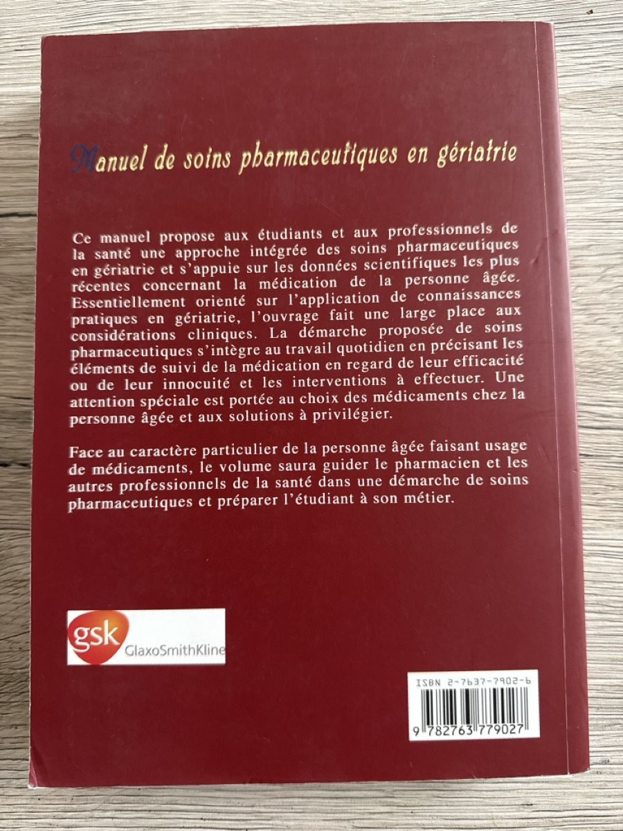 Libri: Manuel de soins pharmaceutiques en gériatrie – Nuovo e nell'imballaggio originale da Genève venduto da DoualS 1