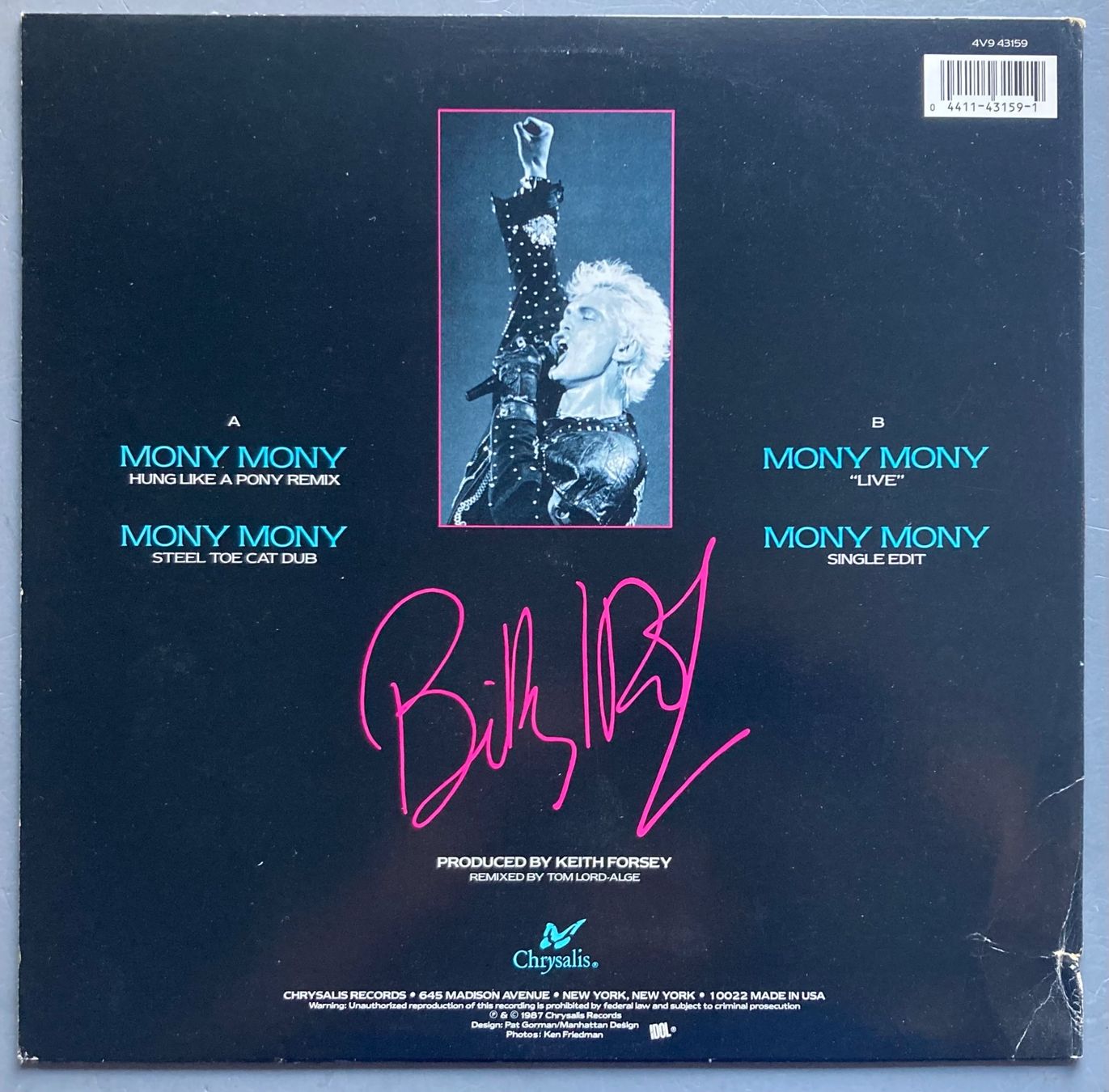 Schallplatten: BILLY IDOL - MONY MONY LIVE – Gebraucht aus Poliez-Pittet von Newtown-Records 1