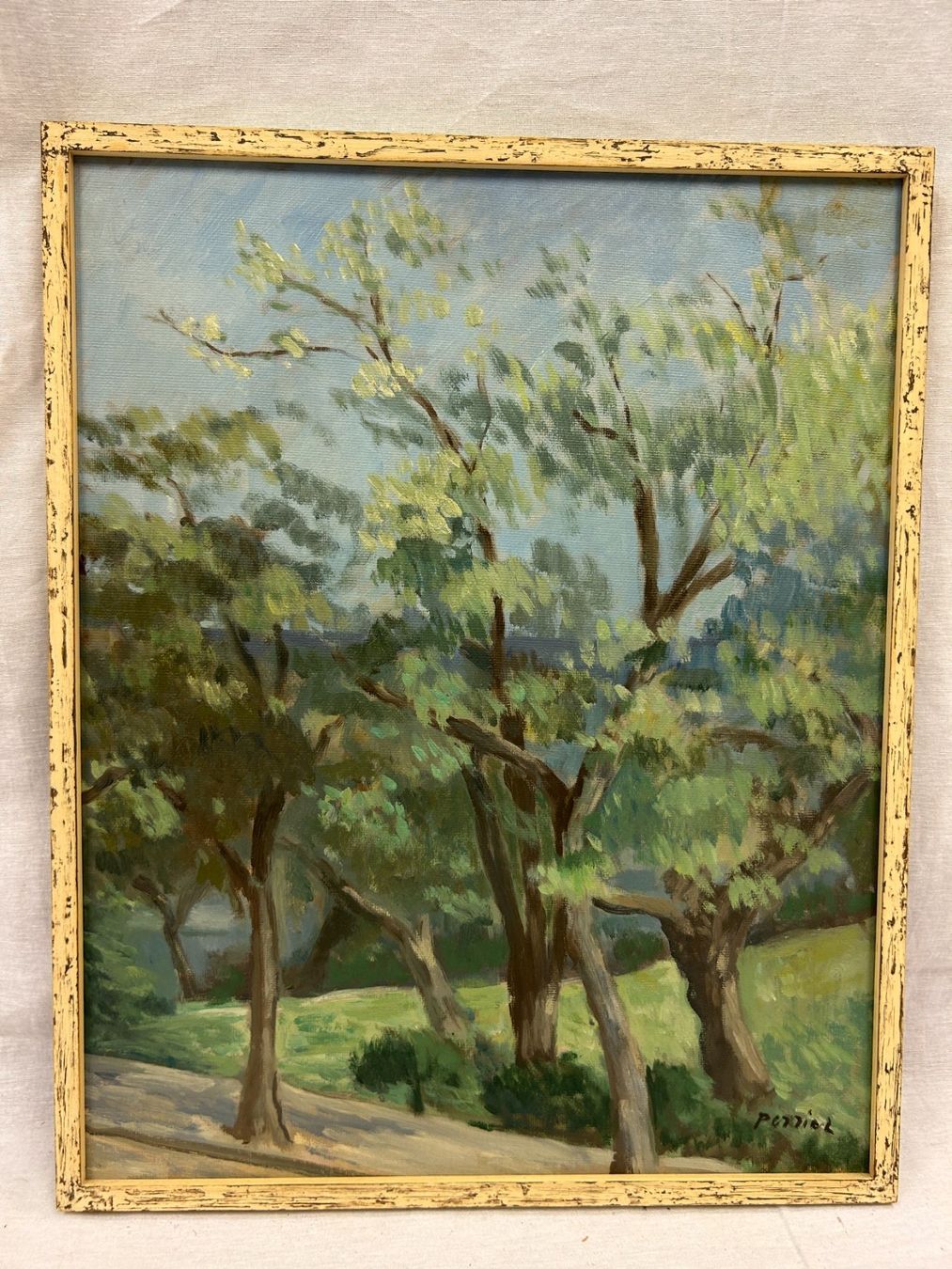 Dipinti: Wunderschönes Ölbild auf Platte, Bäume auf der Strasse – Usato da Steinhausen venduto da Super05 5