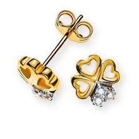 Ohrstecker Glücksklee Gelbgold 375 mit 6 weissen Zirkonias