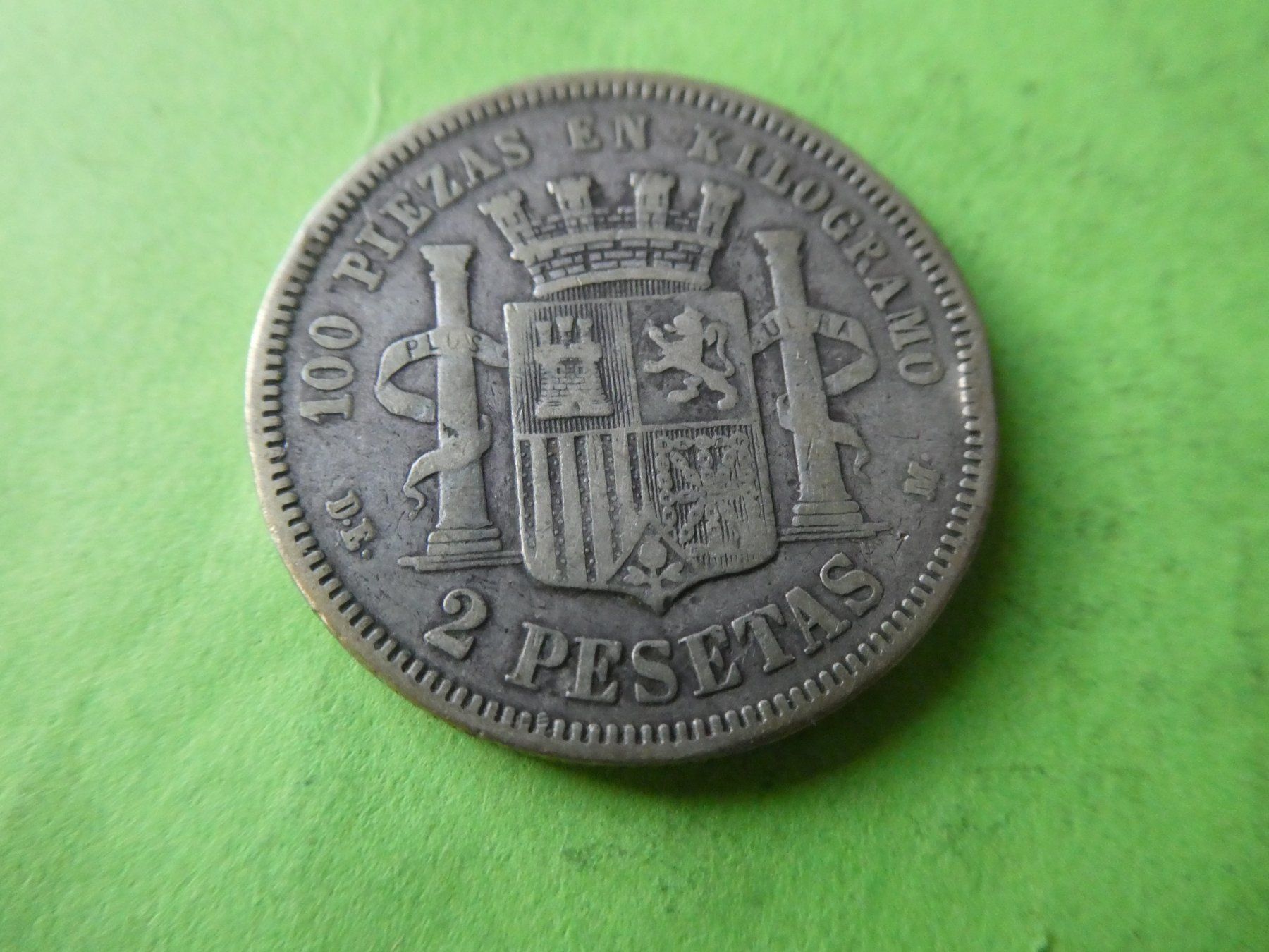 Alle Münzen: Spanien 1870, 2 Pesetas  - Silber – Gebraucht aus Hinterforst von Rohusri 1