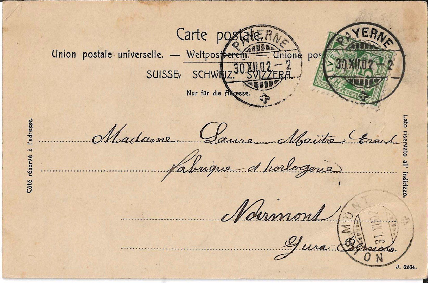 Cartoline postali: Karte Payerne 1902 – Usato da Zürich venduto da Philacat11 1