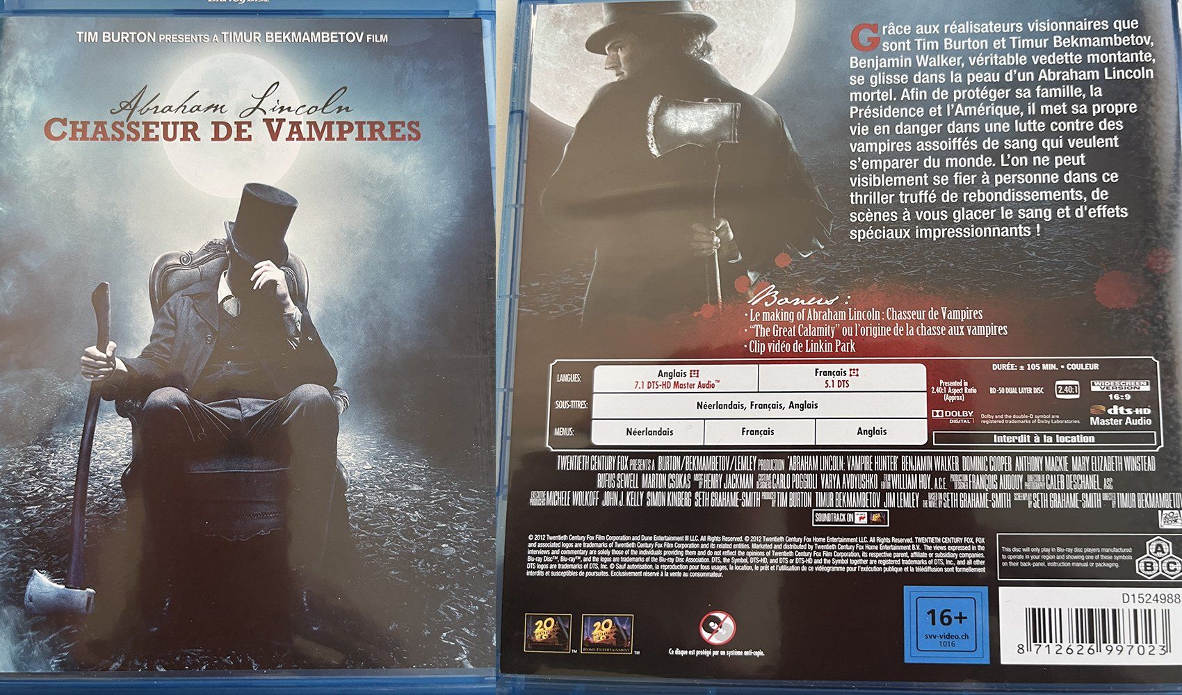 Tous les DVDs: Blu-Ray Abraham Lincoln Chasseur de Vampires – D'occasion à Satigny par carbone888