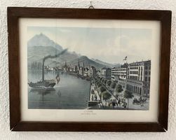 Antike Lithografie Luzern & Pilatus um 1860 – Rahmen ca 1960