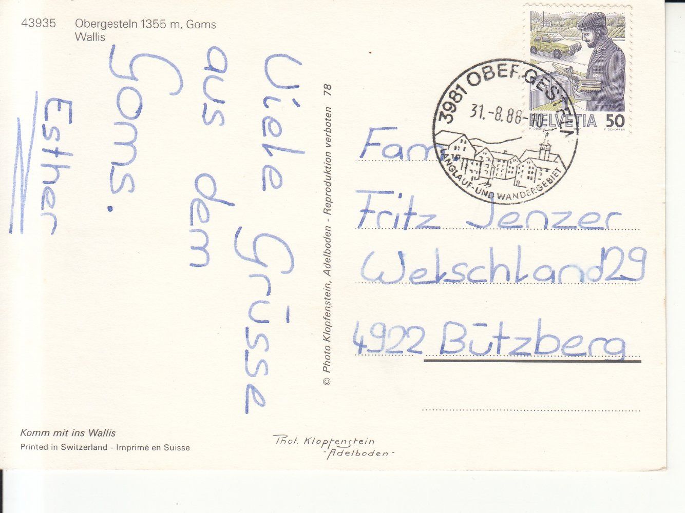 Cartoline postali: Obergesteln 1988 – Usato da Bürglen TG venduto da StampGraf 1