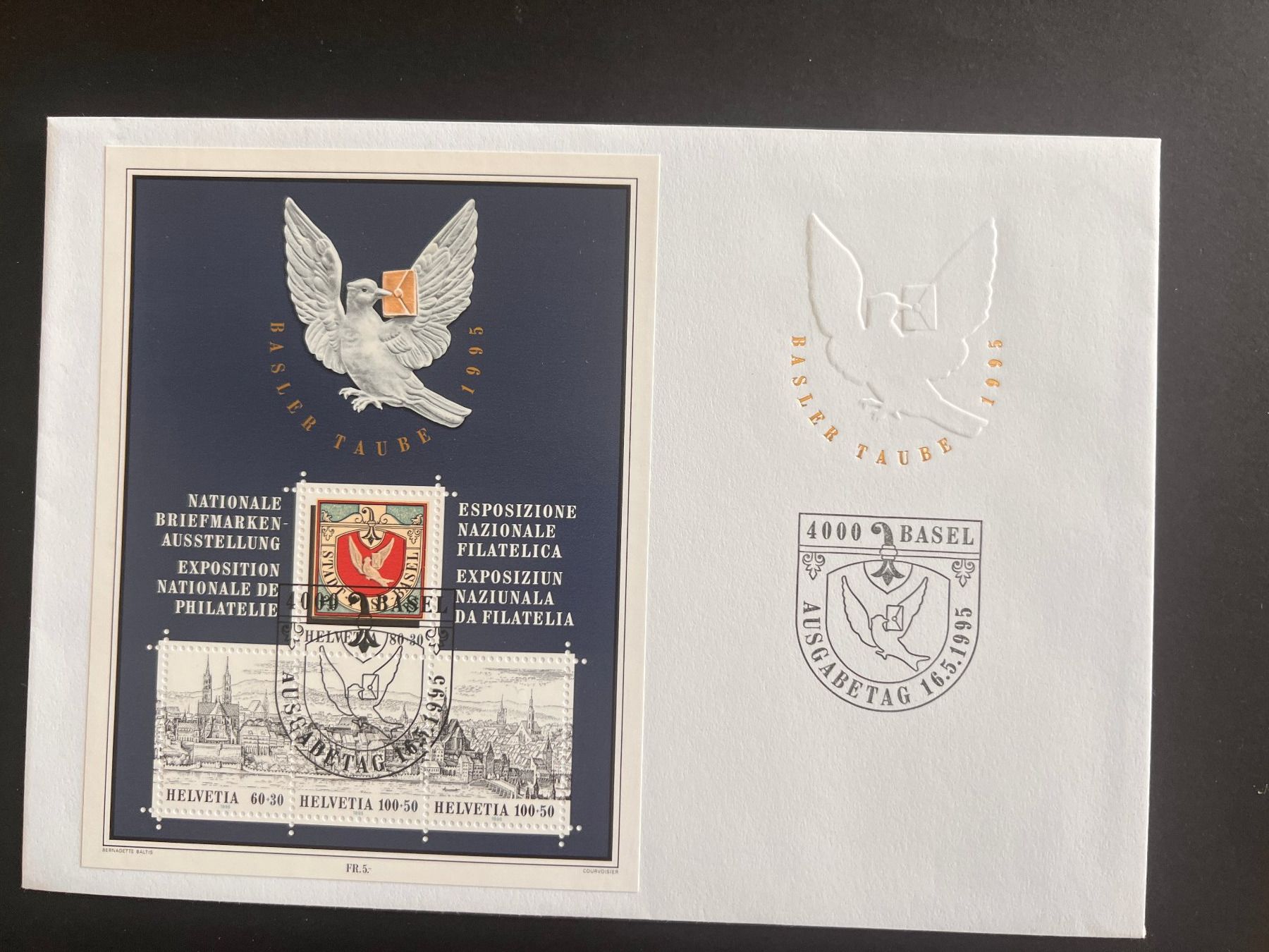 Tutti i francobolli: Midi-BriefBasler Taube Block FDC 1995 (P962) – Usato da Hinwil venduto da Sidi4